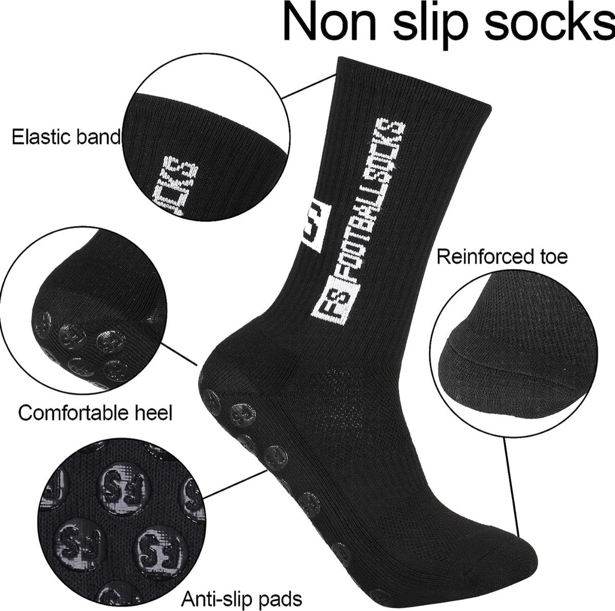 FootballSocks FS™ Sports Grip Socks 6-Pair